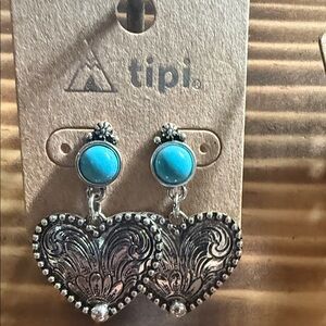 Tipi Silver and Turquoise Heart Earrings